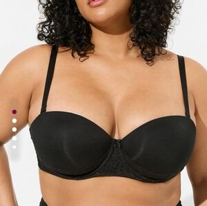 Torrid Bombshell Everyday Black Lace Trim Push-Up Strapless Bra 38D